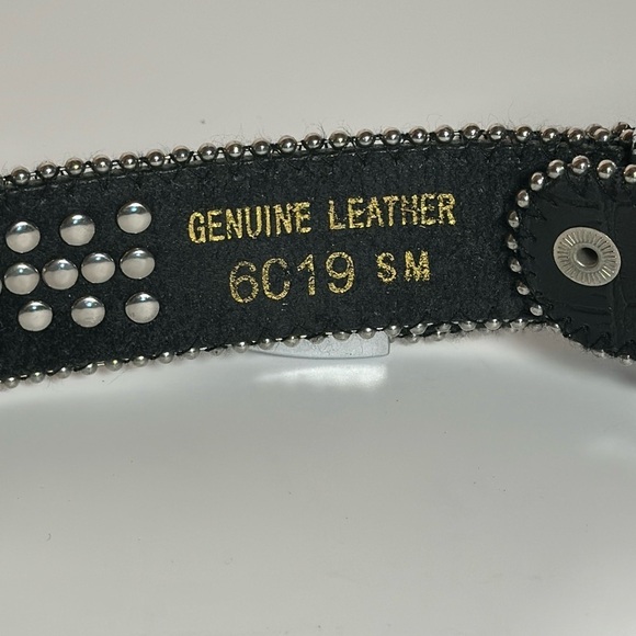 Y2K GENUINE LEATHER BLACK rhinestones changeable buckle 2019 Small rockstar - Picture 10 of 17